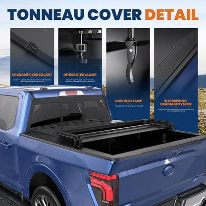 KUIPERAUTO 4.6FT Tri 3-Fold Soft Folding Truck Bed Tonneau Cover On Top Compatible with Ford Maverick 2022 2023 2024 2025 2026 Bed 3 Fold Fleetside Feet Bed 54.4 inch