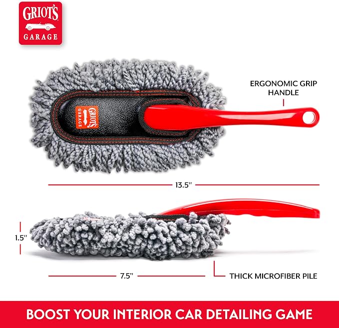 Griot's Garage Microfiber Mini Duster for Car Interior Cleaning and Detailing, Cleans Paint, Glass, Chrome, and Trim, Storage Bag Included, 11412