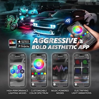 OPT7 Halo Ring & Interior Light & Underglow App & Remote Control Bundle Kit for Dodge Challenger 2008-2023, Easy Installation, Multicolor Music Sync, Car Ambient Decoration