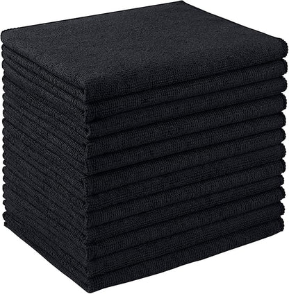 AIDEA Microfiber Cleaning Cloth 12 Pack, Microfiber Towels for Cars, Soft & Absorbent Cleaning Rags, Premium Lint Free Shop Towels for House, Kitchen, Car, 12inx16in, Black