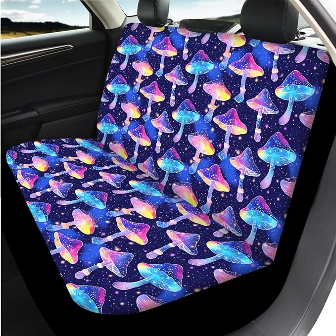 14 Piece Mushroom Car Seat Cover Set with Armrest Steering Wheel Cover Headrest Cover Car Cup Holder Coasters Seat Belt Pad and Key Chain Universal Fit Most Cars SUV Trucks,Purple