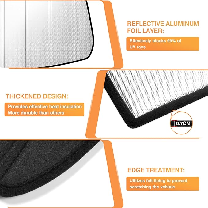 KUST Windshield Sun Shade for Tesla Model Y 2019-2024(Fit Model Y Juniper 2024 2025) Foldable Thicken Window Sunshade UV Protection Keep Cool Sunshield Sun Visor Accessories Aluminum Film