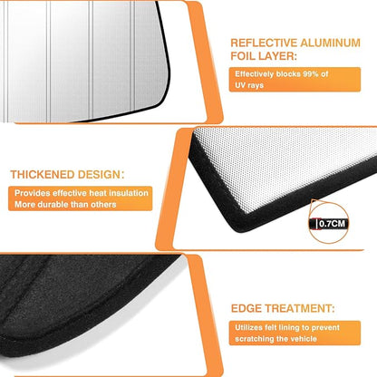 KUST Windshield Sun Shade for Tesla Model Y 2019-2024(Fit Model Y Juniper 2024 2025) Foldable Thicken Window Sunshade UV Protection Keep Cool Sunshield Sun Visor Accessories Aluminum Film
