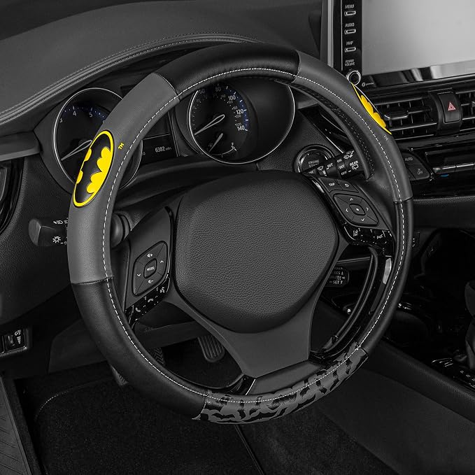 Warner Bros DC Comics Batman Steering Wheel Cover - Ergonomic Grip, Universal Size 14.5-15.5 in, Protects and Insulates Your Wheel, Car Accessories for Car, Truck, Van, SUV