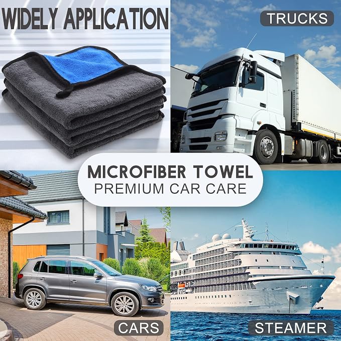 Nuenen 20 Pcs Microfiber Car Drying Towels Microfiber Cleaning Cloth 800 GSM Thick Plush Cleaning Dusting Cloth Auto Detailing Absorbent Towels Rags for Car Household Kitchen Window(Grey and Blue)