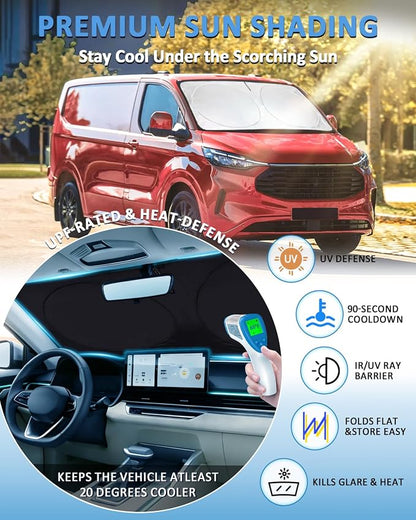Sunshade for Transit Windshield Sun Shade Custom Fit for 2015-2025 2026 Ford Transit Wagon XLT Cargo Vehicle,Connect Van XL Accessories Front Window Shield Cover Sun Visor Protector