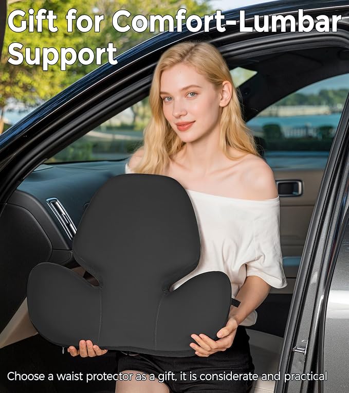 BEBAS Lumbar Support Pillow for Office Chair - Ergonomic Memory Foam Back Cushion for Lower Back Pain Relief - Washable & Breathable Cover - Fits Car Seats, Gaming Chairs & Wheelchairs - Black
