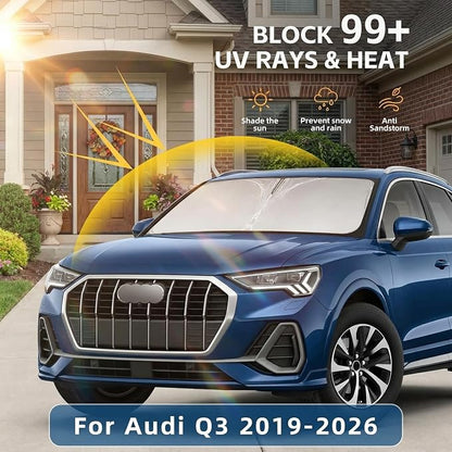 Windshield Sun Shade for Audi Q3 2019-2026 Sunshade Front Window Shade Custom Fit Q3 Accessories Sun Visor Foldable Shade Blocks UV Rays Accessories