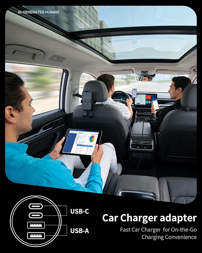 2 Pack USB C Car Charger, 90W 4-Port Cigarette Lighter USB Charger Multiport Type C Super Fast Car Phone Adapter Accessories for iPhone 17 16 15 14 13 12 Pro Max, iPad, Galaxy S26 S25 S24, Android