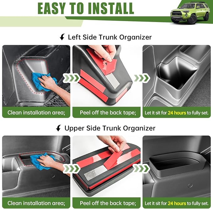 Trunk Organizer for 2010-2024 Toyota 4Runner 5-Seat 2nd Row(NOT Fit 7-Seat 3rd Row), Rear Trunk Storage Box Bin Cargo Tray for 10-24 4 Runner Interior Accessories(3Pcs Trunk Organizer)