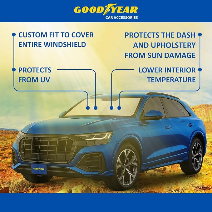 Goodyear Foldable Windshield Sunshade for Audi Q8 2019-2026, Car Accessories, Sunshade Cover, Sun Shade Car Windshield, Window Sun Blocker - GY008370