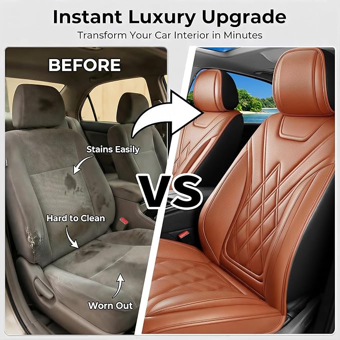 Car Seat Covers Compatible with Hyundai Accent 2017-2026 - Waterproof & Breathable Luxury Leather All-Weather Seat Cushions Protectors, Airbag Compatible, Only 2 Front seat Covers (Brown)
