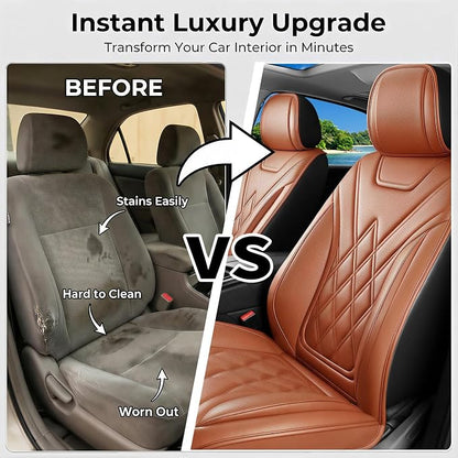 Car Seat Covers Compatible with Hyundai Accent 2017-2026 - Waterproof & Breathable Luxury Leather All-Weather Seat Cushions Protectors, Airbag Compatible, Only 2 Front seat Covers (Brown)