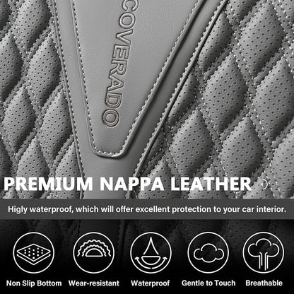 Coverado Front Seat Covers, Luxury Nappa Leather Seat Covers, Car Seat Covers Waterproof, 2 Pack Universal Seat Covers for Cars, Car Seat Protector, Driver Seat Cover Fit for Most Cars, Gray