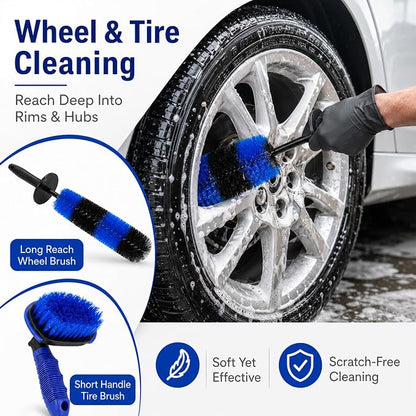 30 PCS Car Detailing Kit - Car Cleaning Wash Brush Set, Auto Interior Detailing Washing Brush Kit Tool, Car Cleaning Supplies, Exterior Wheel Drill Brush, Automotive Tools Detailing Brushes