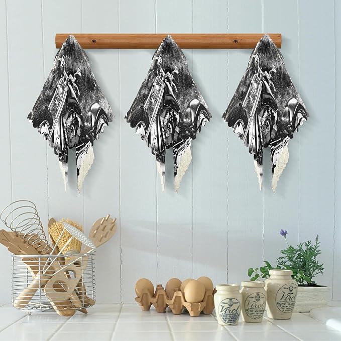 Vintage Retro Black Motorcycle with Vintage Old American Flag 6 Set Kitchen Dish Towels, Washcloths Cleaning Cloths Dish Cloths, Absorbent Towels Lint Free Bar Tea Soft Waffle Towel 11"x11"