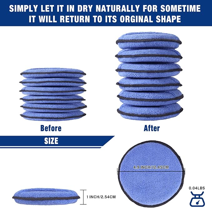 WORKPRO 12-Pack Car Wax Applicator Pads with Finger Pocket, Microfiber Soft Foam Polishing Pads for Car Detailing & Cleaning, Lint-Free, High Resilience