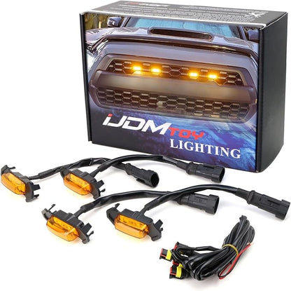 iJDMTOY 4pc Set Front Grille Lighting Kit Compatible with 2016-2023 Toyota Tacoma w/TRD Pro Grill ONLY, Includes (4) 4-SMD 2500K Amber LED Light Assy & Wiring Harness
