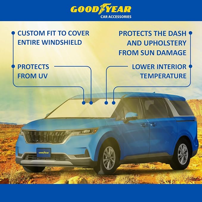 Goodyear Foldable Windshield Sunshade for Kia Carnival 2022-2026, SUV car Accessories, Sunshade Cover, Sun Shade Car Windshield, Window Sun Blocker - GY008372