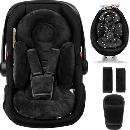 TinlyFinly Newborn Car Seat Insert, Head and Body Support, Reversible Infant Insert Compatible with Baby Carseat, Stroller, Mamaroo Swing, Rocker, Bouncer. Baby Car Seat Cushion - Black