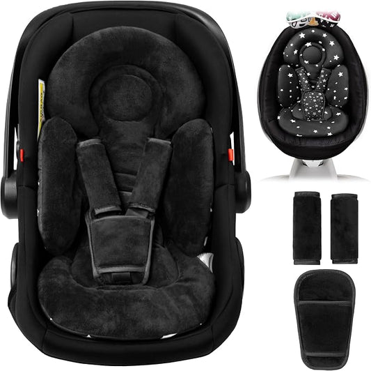 TinlyFinly Newborn Car Seat Insert, Head and Body Support, Reversible Infant Insert Compatible with Baby Carseat, Stroller, Mamaroo Swing, Rocker, Bouncer. Baby Car Seat Cushion - Black