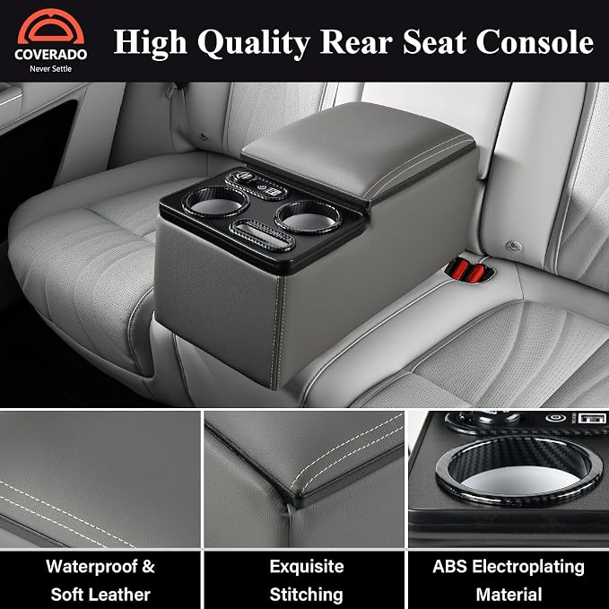 Coverado Car Center Console, Universal Bench Seat Consoles, Truck Center Console Automotive Center Console, Back Seat Organizer With Cup Holder+Phone Holder, Central Armrest Storage Box (Update, Gray)