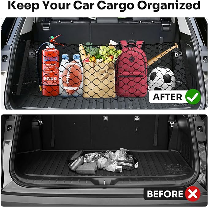 Canvcle Trunk Cargo Net for 2024-2025 2026 Toyota Grand Highlander Accessories Envelope Style Mesh Trunk Net Organizer and Storage Stretchable Adjustable Elastic Nylon Rear Cargo Netting with Hooks