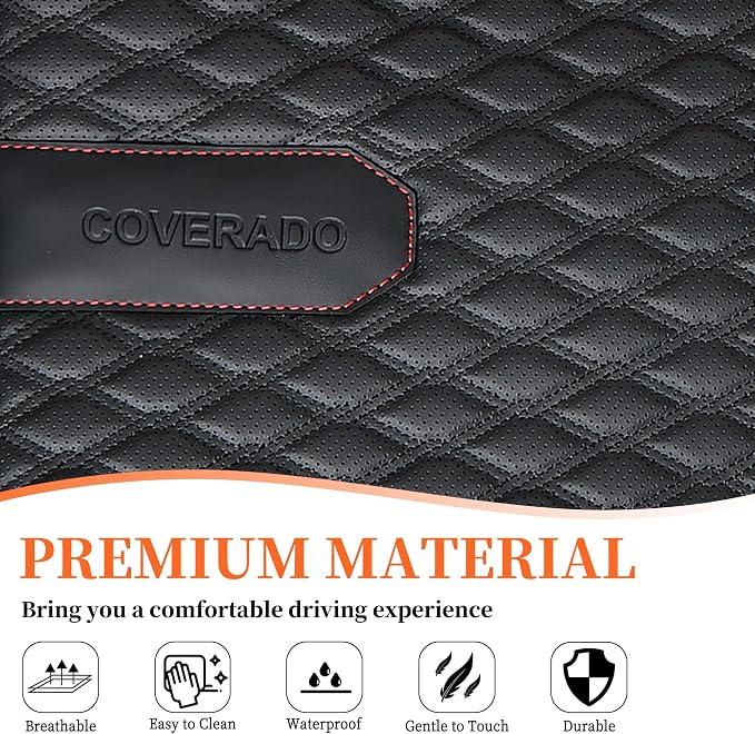 Coverado Front Seat Covers, 2PCs Seat Covers for Cars, Car Seat Cushion Waterproof Leather Car Seat Protector, Driver Seat Cover Universal Fit for Most Sedans SUV Truck Black&Red