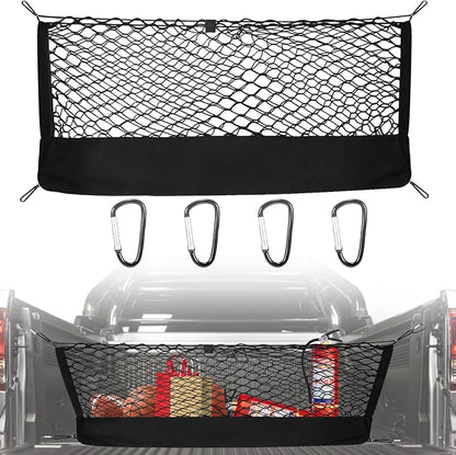 for Chevy Suburban, Cadillac Escalade, GMC Yukon XL Accessories Envelope Style Truck Bed Cargo Net for Pickup Truck Bed - Heavy Duty Carabiners
