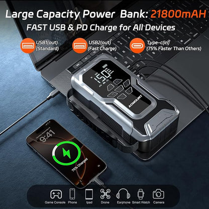 Acmount D18 Jump Starter with Air Compressor, 6000A Car Battery Jumper Starter Portable(All Gas/10.0L Diesel), 150PSI Tire Inflator Air Pump, 12V Jump Pack, 800LM Flashlight, Car Gift for Man