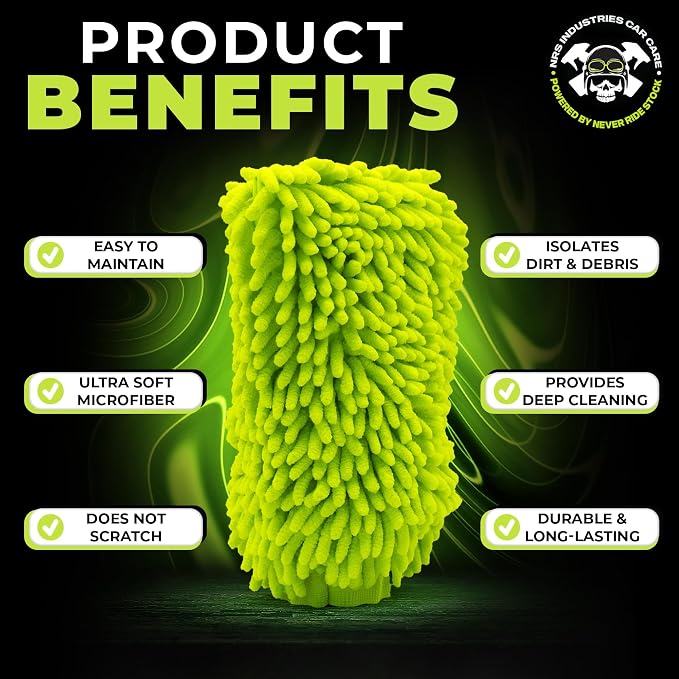 Never Ride Stock 4 Pack Microfiber Car Wash Mitt – Scratch-Free Chenille, Extra Thick & Ultra Absorbent – Safe for Black & Dark Paint – Lint-Free, Reusable Auto Cleaning Glove