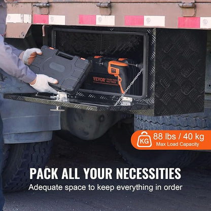 VEVOR Underbody Truck Box, 36"×17"×18" Pickup Storage Box, Heavy Duty Aluminum Diamond Plate Tool Box with Lock and Keys, Waterproof Trailer Storage Box with T-Handle Latch for Truck, Van, Trailer