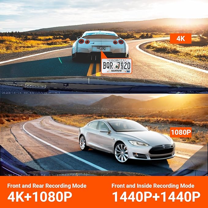 VANTRUE N4 3 Channel Dash Cam, 4K+1080P Dual Channel, 1440P+1440P+1080P Front Inside Rear Three Way Triple Car Dash Camera, IR Night Vision, Capacitor, 24 Hours Parking Mode (Renewed)