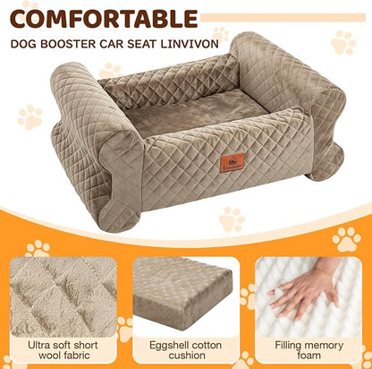 Dog Car Seat for Medium/Large Dogs up to 60 lbs, Memory Foam Dog Booster Seat with Thick Cushion, Pet Car Seat for Back with Detachable Washable Cover, Storage Pockets for SUV, Pick Up, Trunk, Khaki