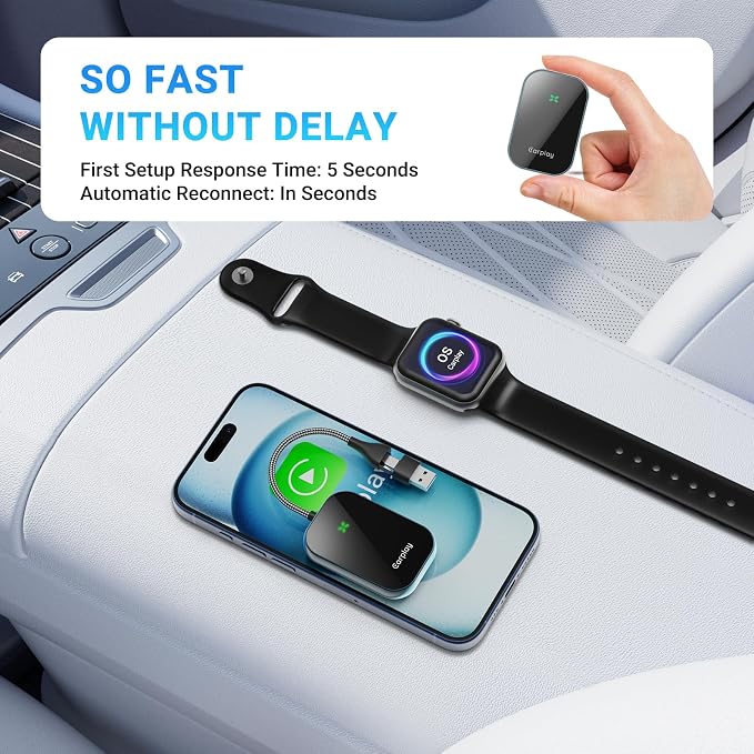 Apple CarPlay Wireless Adapter, Convert Factory Wired CarPlay to Wireless, Bluetooth CarPlay Adapter for iPhone, Auto Connect Plug & Play Supports USB-A & USB-C, Compatible with 2016+ Cars & iOS 10+
