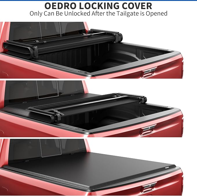 oEdRo Upgraded Tri-Fold Truck Bed Tonneau Cover Compatible with 2014-2018 Chevy Silverado/GMC Sierra 1500 5.8 Feet Bed, Fleetside