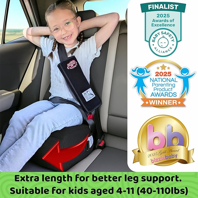 BubbleBum Teleport Backless Booster Car Seat, Kids Booster Seat for Car 40-100 lbs, Shrinks Down for Travel, Portable Carseat for Everyday Use and Foldable, 4 Year Old + Child/Toddler - Black