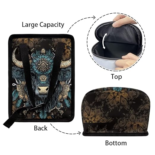 Talayituse Highland Cattle Flower Print Car Trash Bin, Large Size Auto Trash Can Adjustable Portable Garbage Can with Lid, Vehicle Hanging Bag for Headrest Front Back Seat