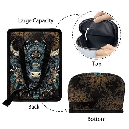 Talayituse Highland Cattle Flower Print Car Trash Bin, Large Size Auto Trash Can Adjustable Portable Garbage Can with Lid, Vehicle Hanging Bag for Headrest Front Back Seat
