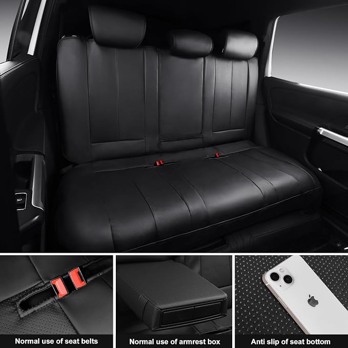 CAR PASS Nappa Leather Car Seat Covers Full Set, Water Resistant 3D Foam Faux Leather Seat Covers with Lumbar Support, Automotive Seat Covers 5 Seats Comfort & Universal Fit for Cars SUV Truck, Black
