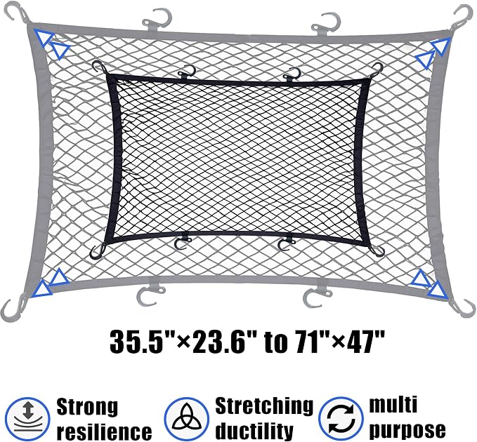 Cargo Net for Utility Folding Wagon, Beach Cart,Trolley Cart, Wagon net Cover,Garden Cart Cover Net - Elastic Heavy Duty Nylon Net with 8 Hooks (35.5"×23.6" to 71"×47")(8)