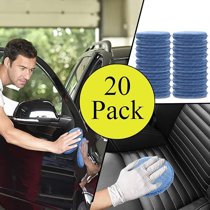 Fasmov Microfiber Applicator Pads Wax Applicator, 20 Pack Foam Applicator Pads Car Wash Sponge, Buffing & Detail Polishing Foam Pads for Car Cleaning and Fine Polishing (5" Diameter, Blue)