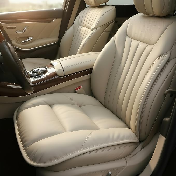 CORRIDOR Genuine Leather Seat Cushion for Car - Handmade - Relieve Hip, Pressure and Sciatica Pain - Ideal for Lower Back Pain - for Office Chair and Car Seat (Off White, Cushion)