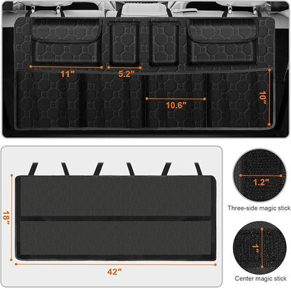 esouler Car Trunk Organizer, Super Capacity Backseat Car Organizer for SUV/Truck/MPV(42"*18"), Hanging Car Storage Organizer with 8 Pocekts, Car Accessories for Women and Men- Black
