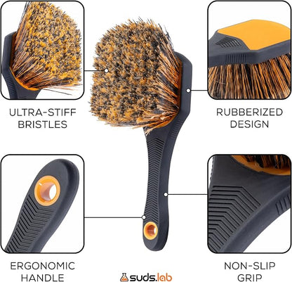 Suds Lab Wheel Spoke Brush Rubberized Handle Soft Bristle Car Detailing Wheel Brush, Rim, Wheel, Dust Cleaner Brush