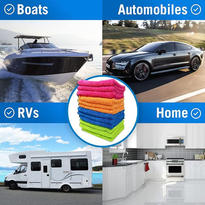 Better Boat 12 Pack Microfiber Cloth Kit, Lint-Free Cleaning Towels for Cars, Boats, and Home, Thick Large Microfiber Cleaning Cloths, Bulk Set
