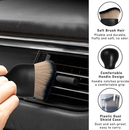 Dickno Car Interior Dust Brush, Soft Scratch Free Auto Detailing Brushes, Universal Vehicle Interior Cleaning Tool for Automotive Dashboard, Air Vents, Leather(Brown & Black)