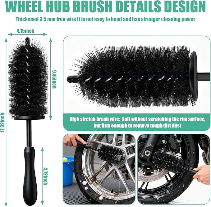 13PCS Motorcycle Cleaning Kit, Motorcycle Detailing Kit Overall Cleaner Tools Car Washing Brush Rims Cleaning Kit Chain Tire Wheel Brush Set Chain Tire for Car Bike Motorbike (Green)