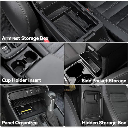 5PCS Center Console Organizer Tray for 2026 2025 2024 2023 Honda CRV Accessories, Armrest Storage Box and Drawer, Armrest Hidden Storage Box, Dashboard Organizer Tray and Cup Holder for Honda CR-V