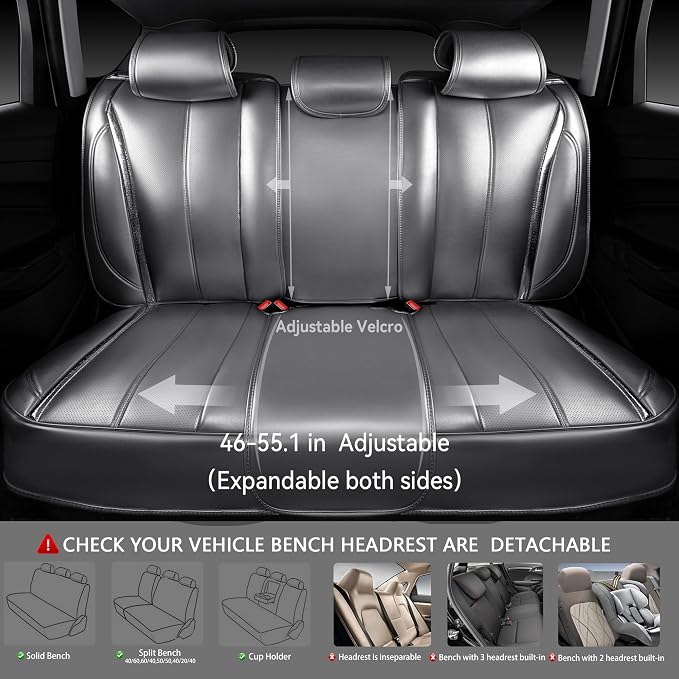 CAR PASS Ultra+ Nappa Leather Car Seat Covers Full Set Universal Cushioned, Soft Breathable Waterproof Anti-Slip Driver Seats and Backrest for SUV Pick-up Truck Sedan, 5 Seats Margiela Solid Silver